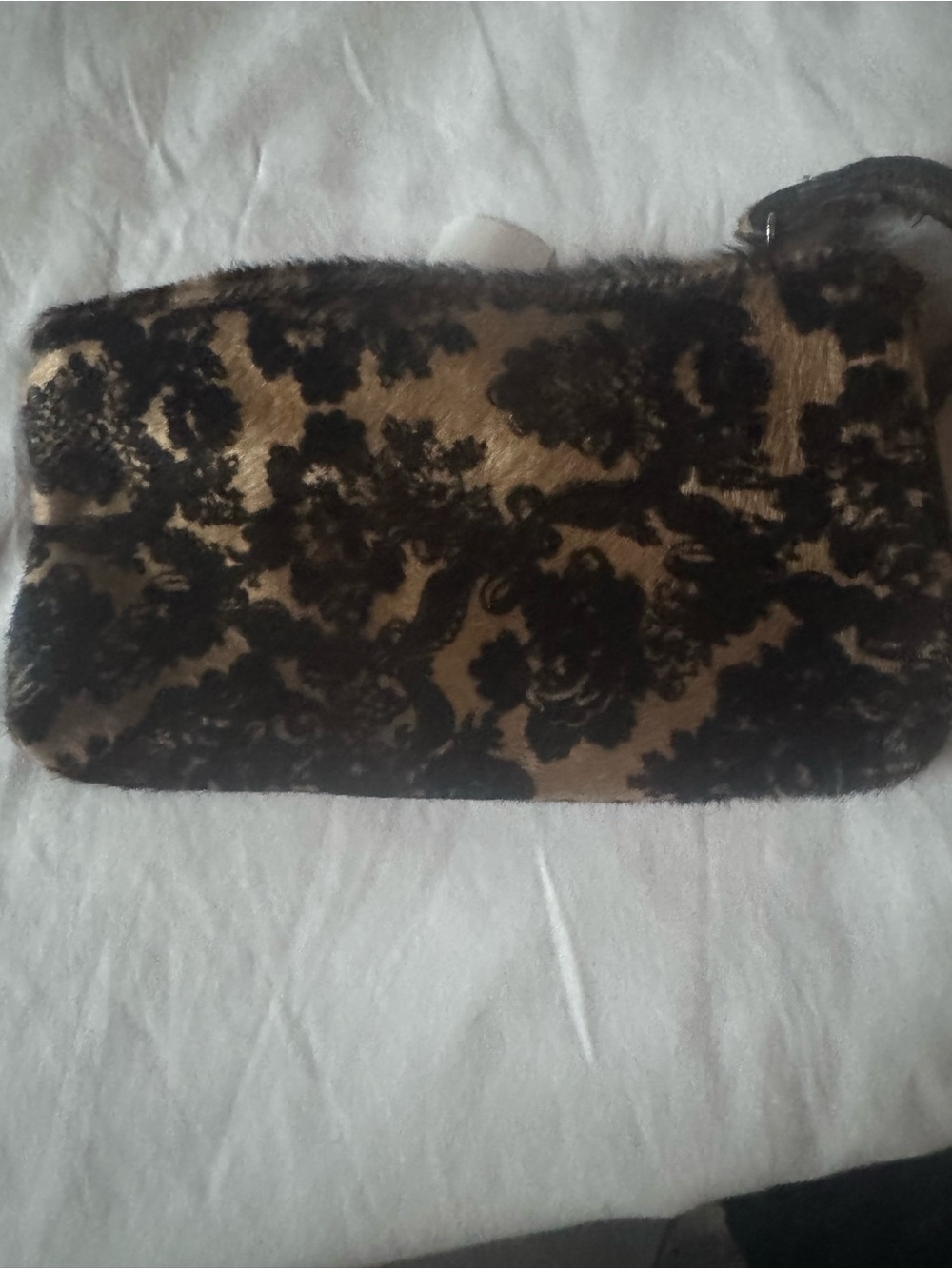 In Pell Fur Floral Wristlet Clutch in Brown and Black
